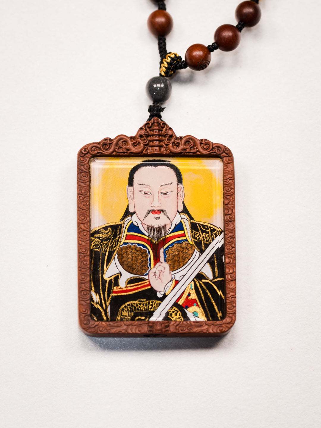 纯手绘 真武大帝 枣木外壳 吊坠唐卡