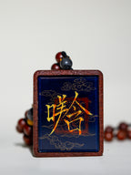 手绘点彩 斗姆元君枣木外壳吊坠唐卡