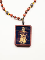 手绘点彩 财神赵公明枣木外壳吊坠唐卡