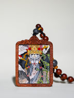 纯手绘 官将首白鹤童子枣木外壳吊坠唐卡