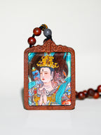 纯手绘 斗姆元君 枣木外壳吊坠唐卡
