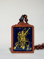 纯手绘二郎神显圣真君枣木外壳吊坠唐卡