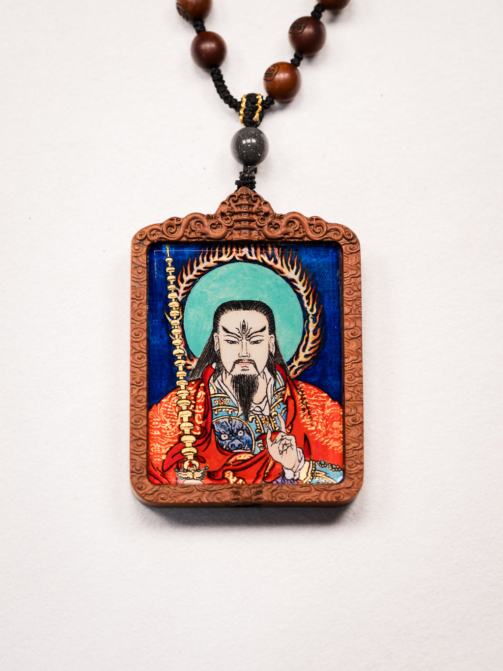 纯手绘 武相雷祖 枣木外壳 吊坠唐卡