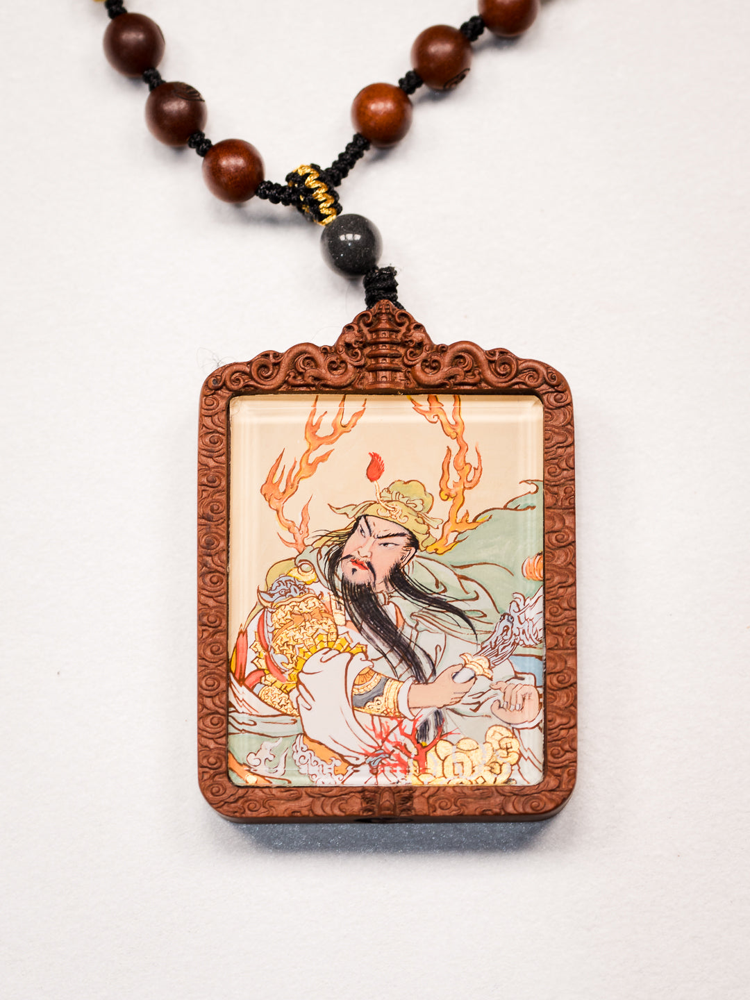 纯手绘关羽/二爷/关圣帝君枣木外壳吊坠唐卡