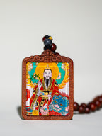 纯手绘 太乙救苦天尊枣木外壳吊坠唐卡